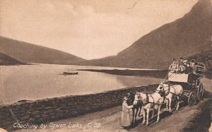 Grosvenor Series postcard - "Coaching by Ogwen Lake"